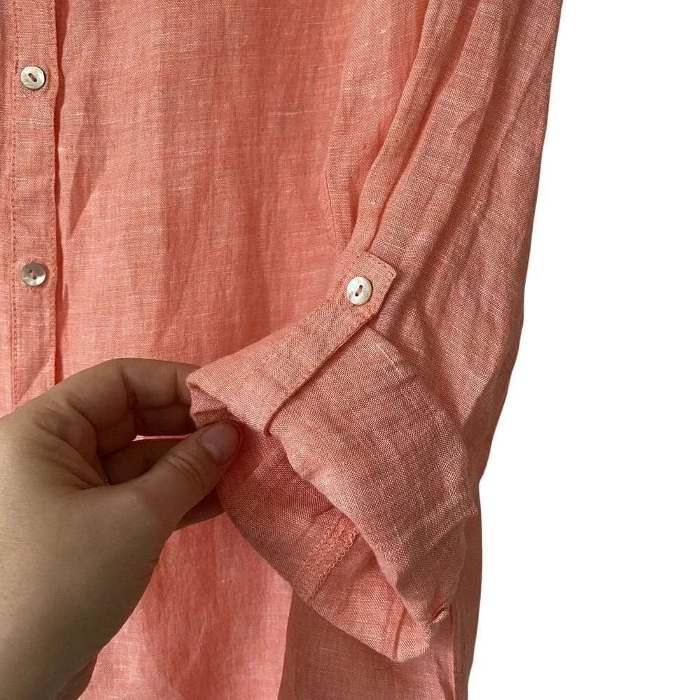 Jones &‎ Co New York 100% Linen Button Up Coral Collar Shirt Size Medium NWT - Picture 5 of 6